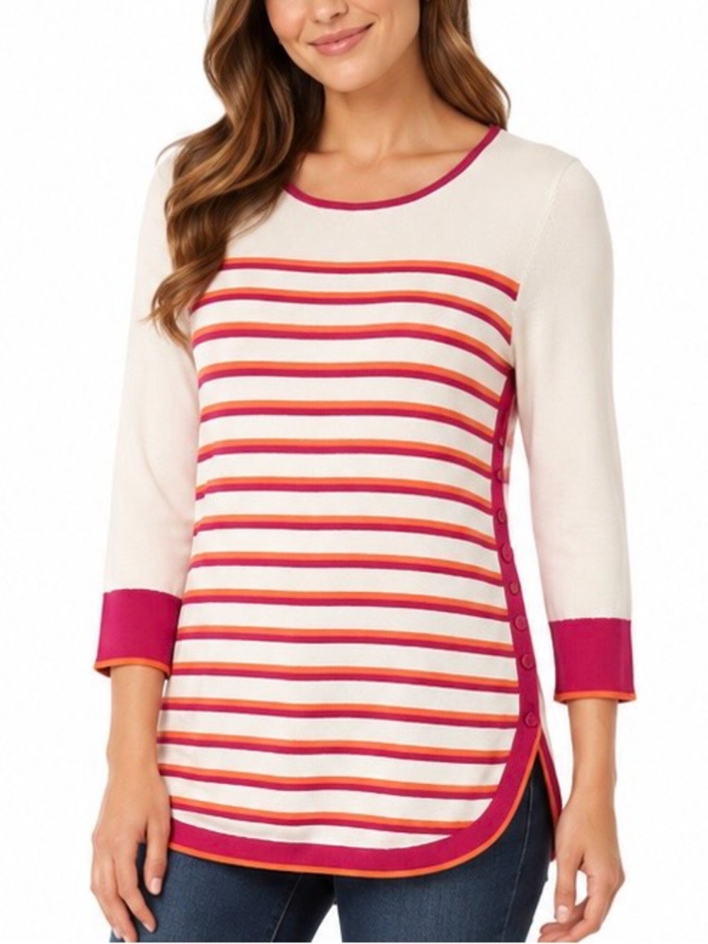 Hilary Radley for Katherine Barclay Striped Colorblock Tunic Sweater Medium